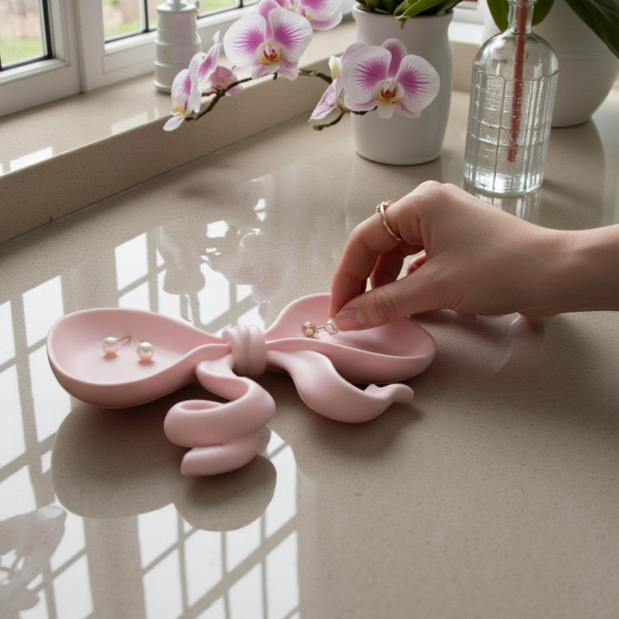 Organise your favourite accessories with this pink bow jewelry tray, a cute coquette trinket dish perfect for rings, earrings, and small jewellery.