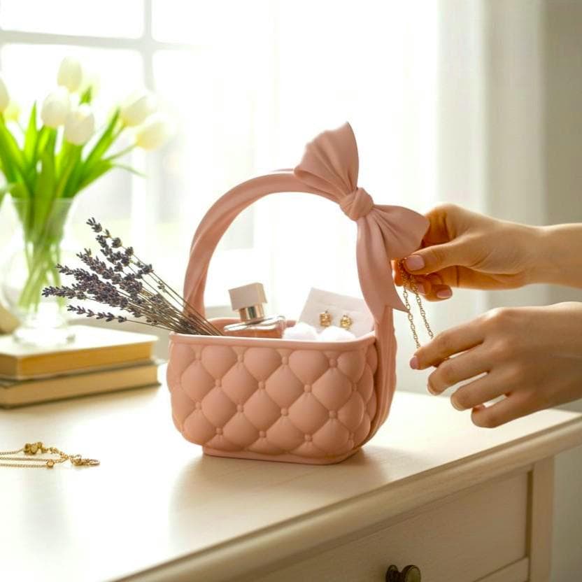 Pink Bow Desk Organizer, Cute Desk Caddy, Coquette Office Organizer, Makeup Brush Holder, Vanity Storage, Girly Desk Accessory, Pink Decor