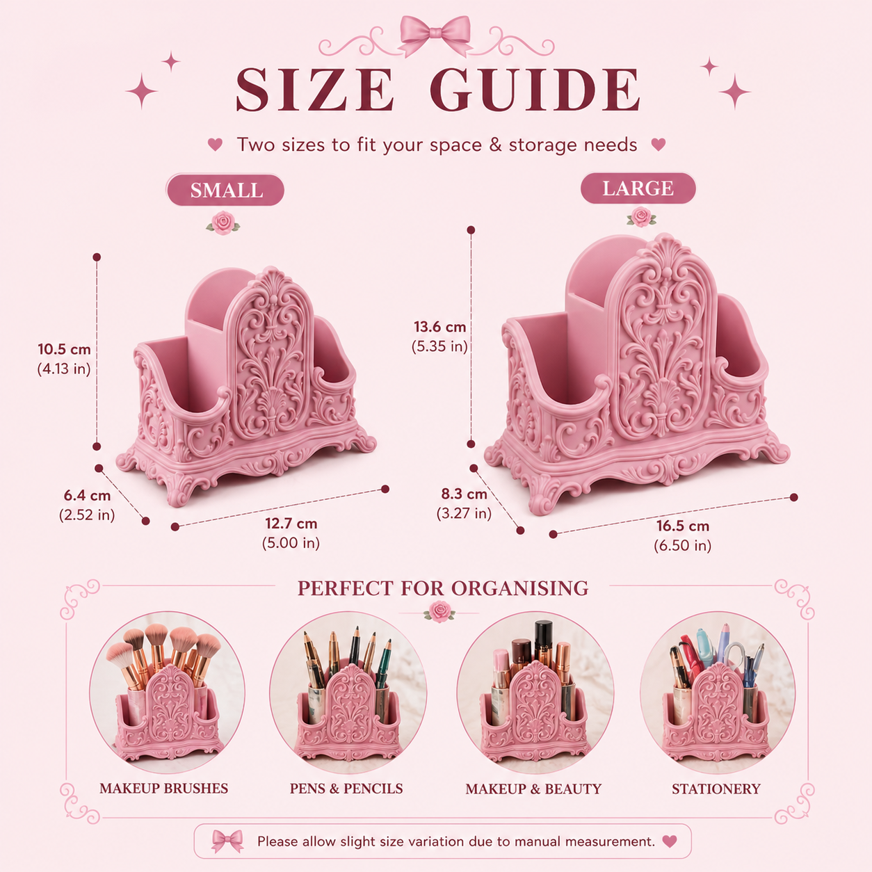 Pink Desk Organizer for Pens & Brushes, Makeup Brush Organiser, Cute Vanity Storage, Girly Office Desk Decor, Coquette Desktop Organizer