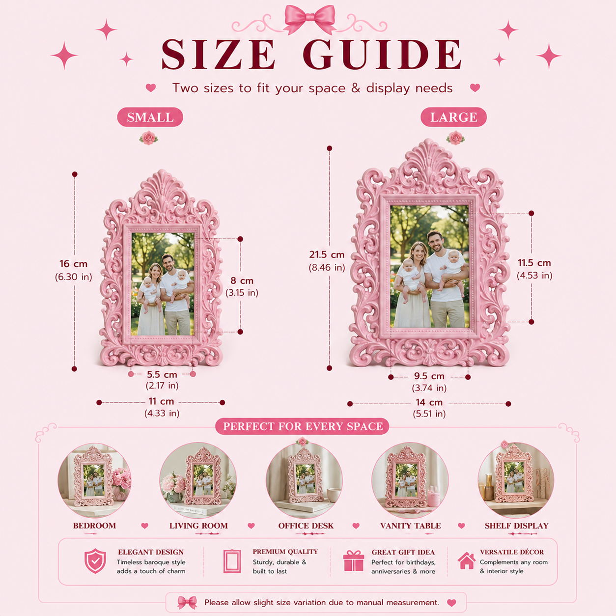 Display your child’s drawings or favourite photos with this pink ornate magnetic fridge frame – a decorative refrigerator photo magnet frame perfect for kids artwork and family memories.