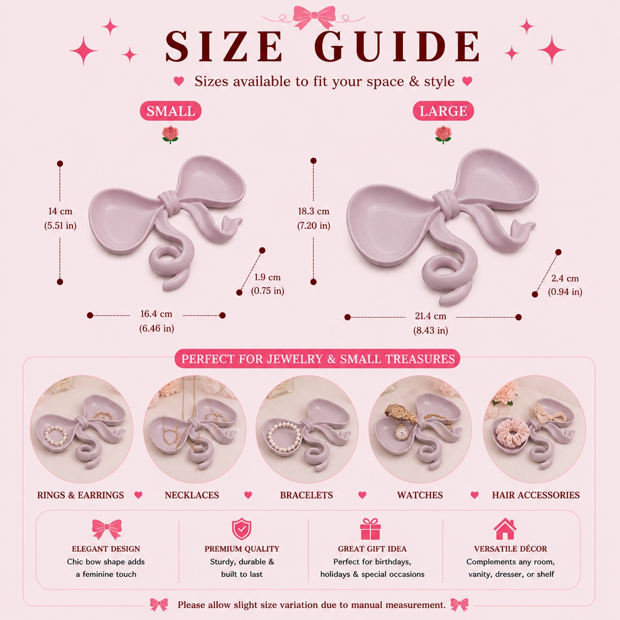 Organise your favourite accessories with this pink bow jewelry tray, a cute coquette trinket dish perfect for rings, earrings, and small jewellery.