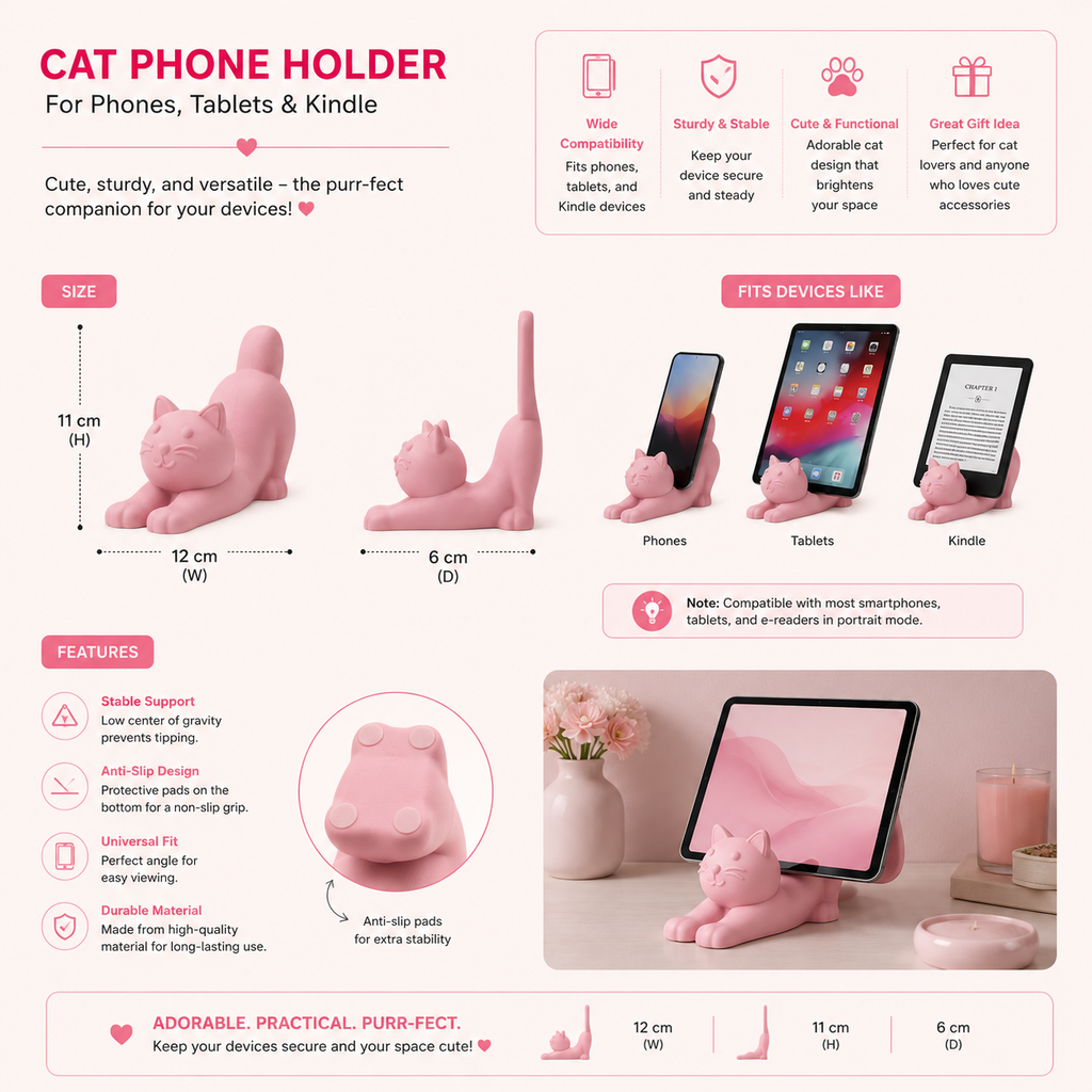This cute cat phone stand holder is perfect for keeping your smartphone upright on your desk while adding a fun decoration for cat lovers.