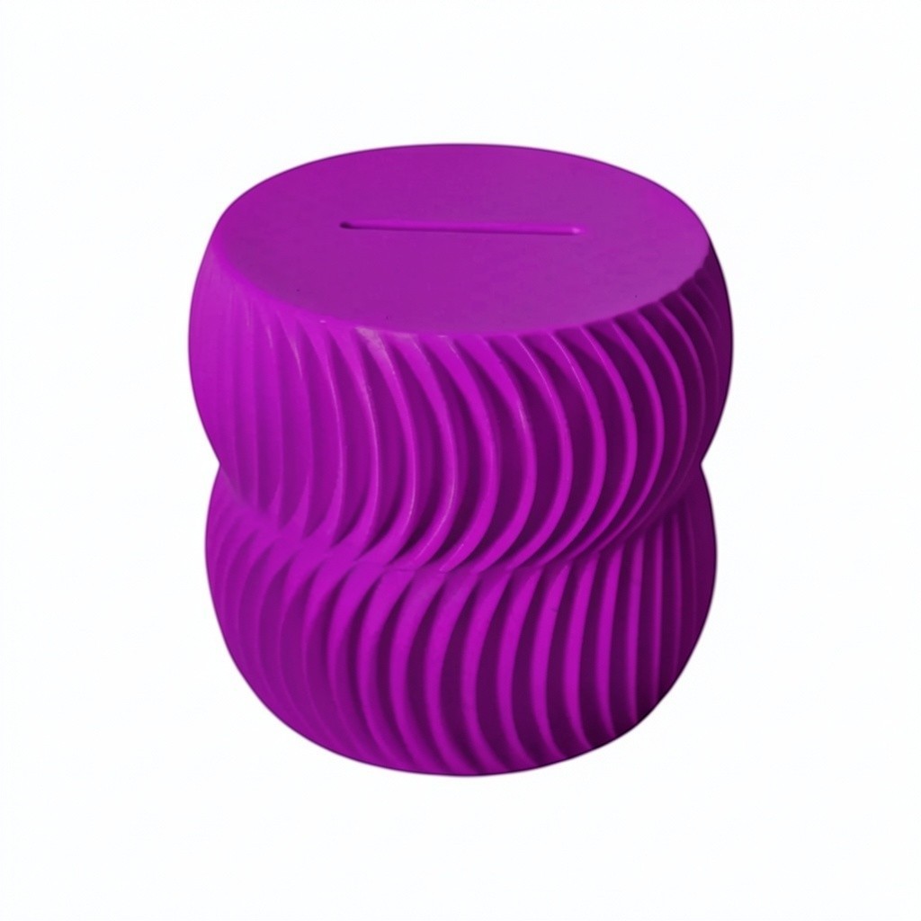 A modern 3D-printed coin bank with a sleek, openable design, available in two sizes. Perfect for storing coins and cash securely while adding a stylish touch to any home or office. Ideal for kids, adults, and as a unique gift for savers.