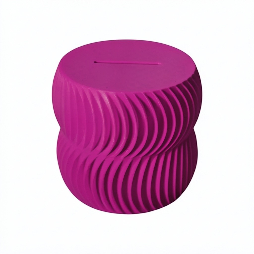 A modern 3D-printed coin bank with a sleek, openable design, available in two sizes. Perfect for storing coins and cash securely while adding a stylish touch to any home or office. Ideal for kids, adults, and as a unique gift for savers.