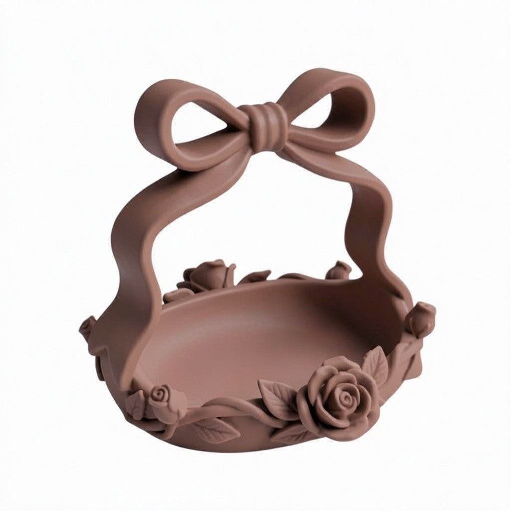 Pink Bow Basket, Coquette Vanity Tray, Floral Rose Organizer