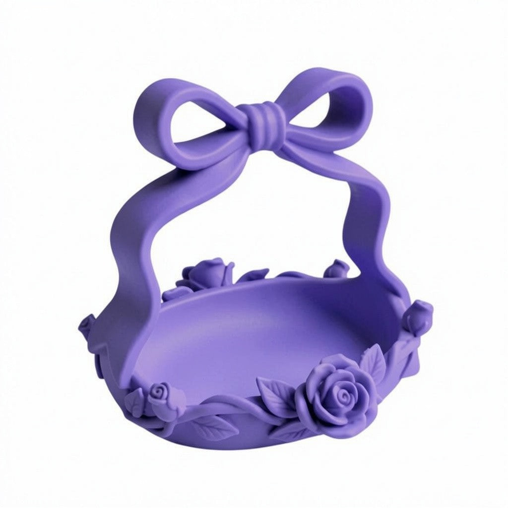 Pink Bow Basket, Coquette Vanity Tray, Floral Rose Organizer