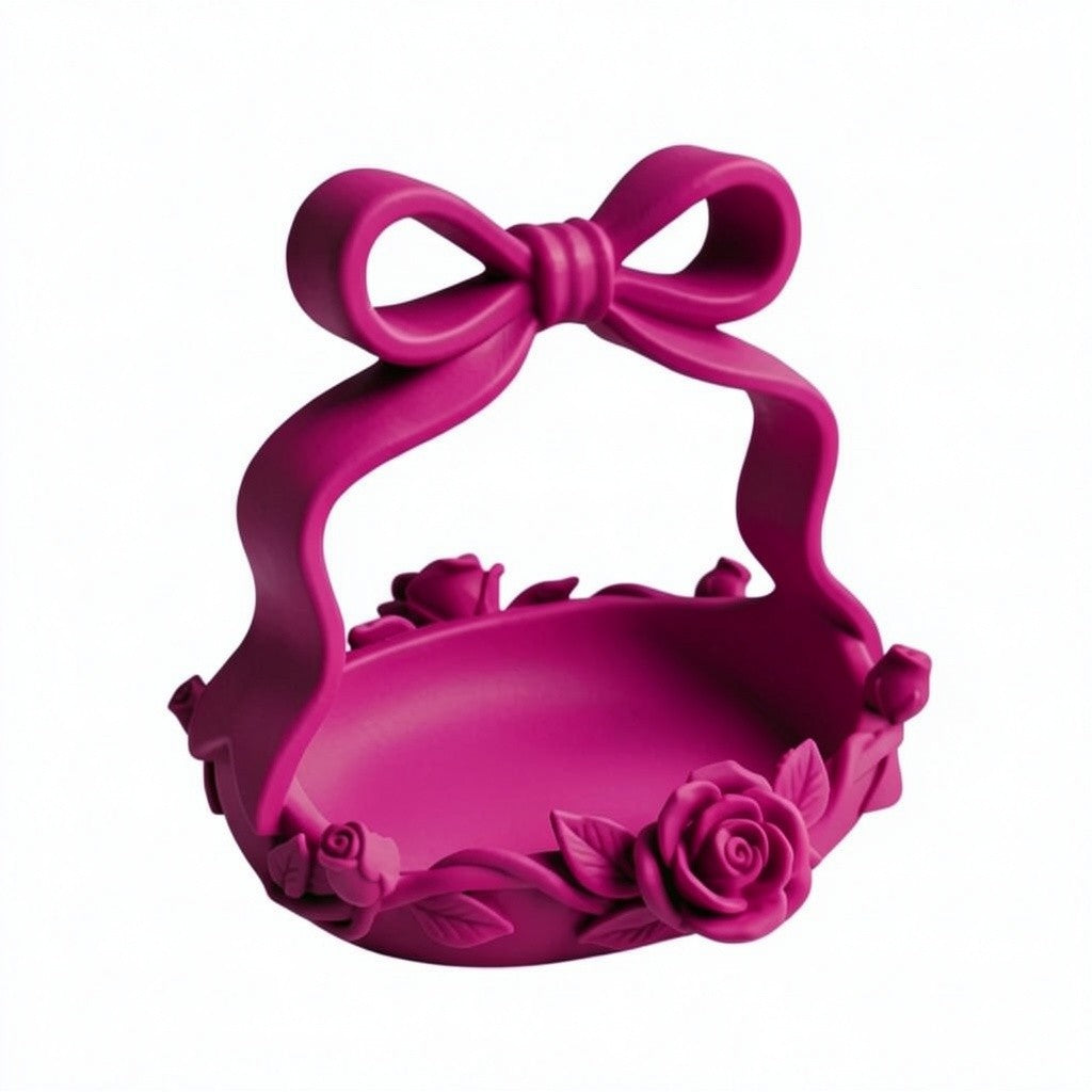 Pink Bow Basket, Coquette Vanity Tray, Floral Rose Organizer