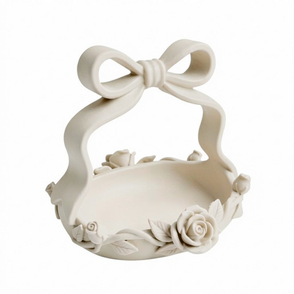 Pink Bow Basket, Coquette Vanity Tray, Floral Rose Organizer