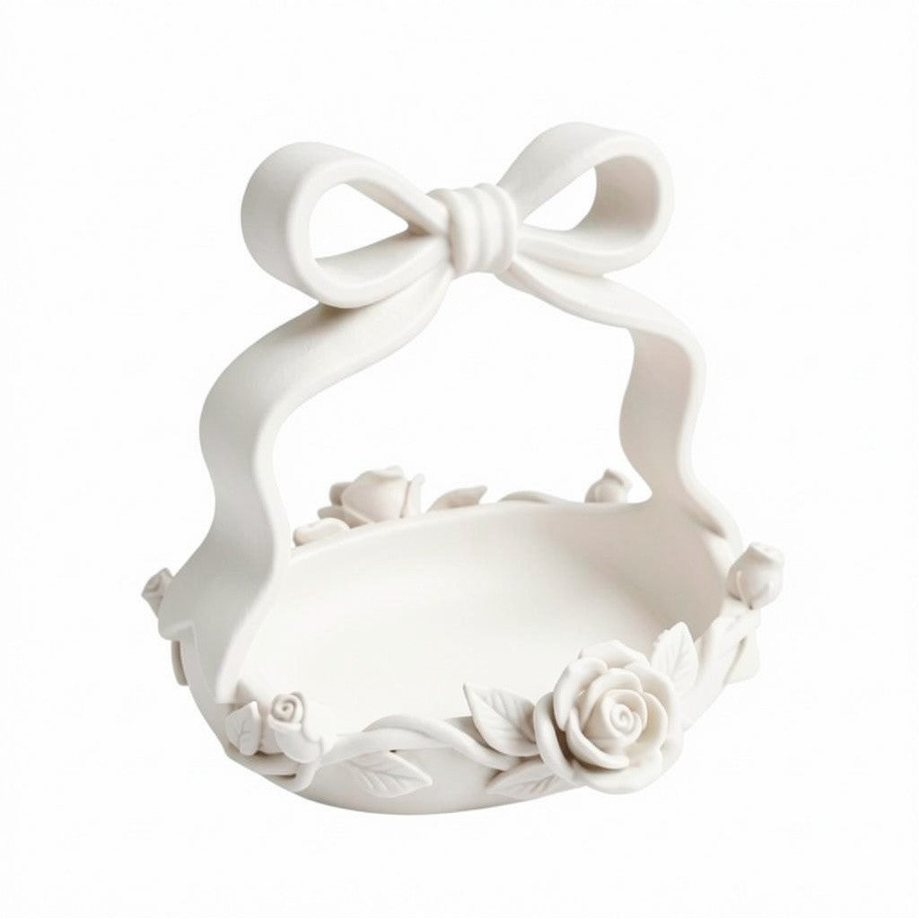 Pink Bow Basket, Coquette Vanity Tray, Floral Rose Organizer