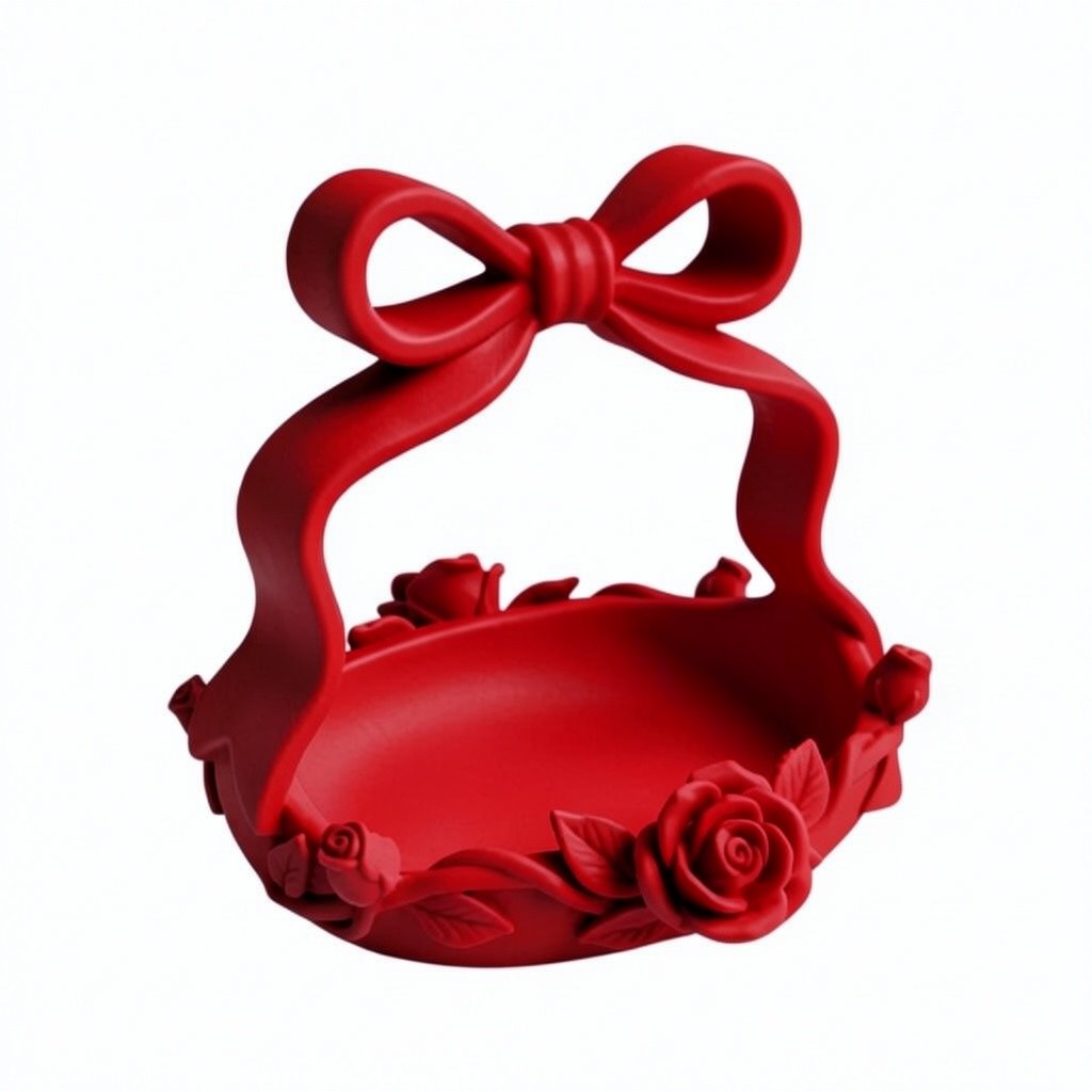 Pink Bow Basket, Coquette Vanity Tray, Floral Rose Organizer
