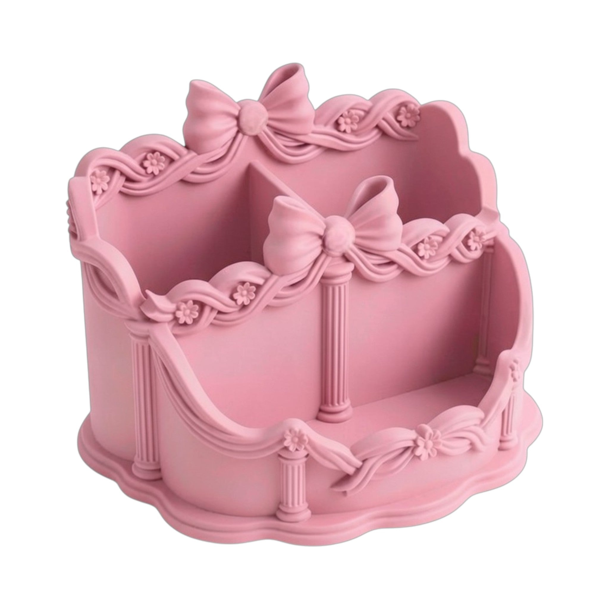 Pink Bow Desk Organizer, Coquette Vanity Organizer, Makeup Brush Holder, Rococo Desk Accessories, Feminine Office Decor, Cute Pen Holder, Pink Makeup Storage