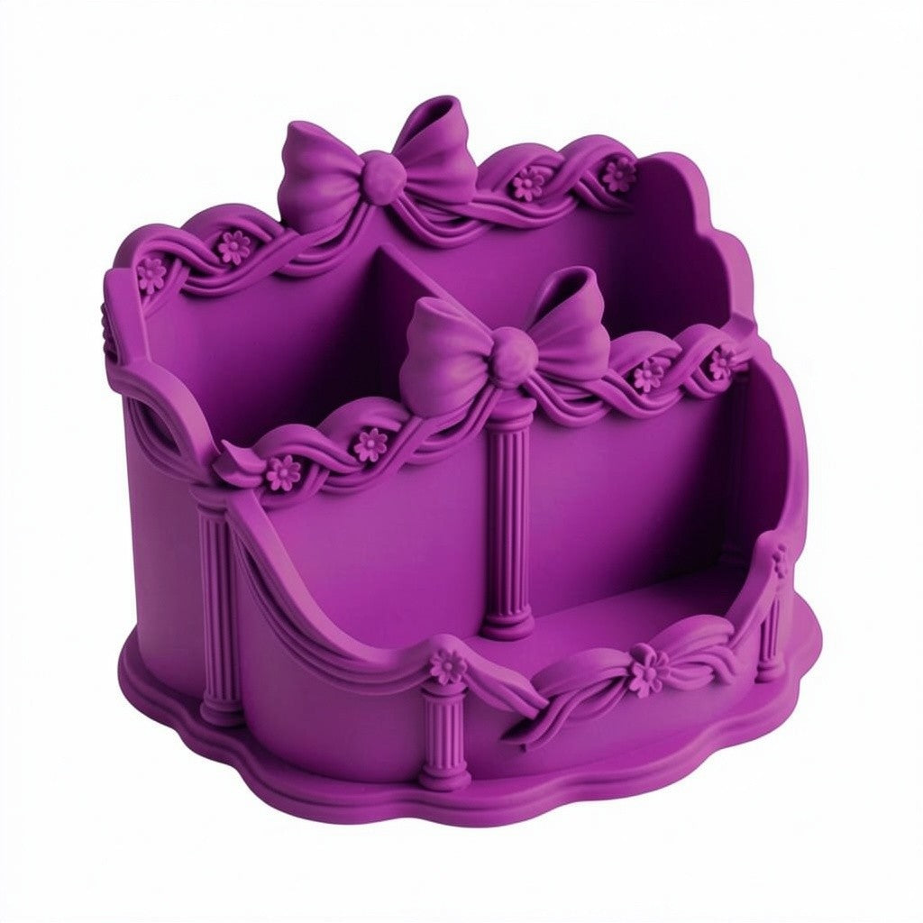 Pink Bow Desk Organizer, Coquette Vanity Organizer, Makeup Brush Holder, Rococo Desk Accessories, Feminine Office Decor, Cute Pen Holder, Pink Makeup Storage