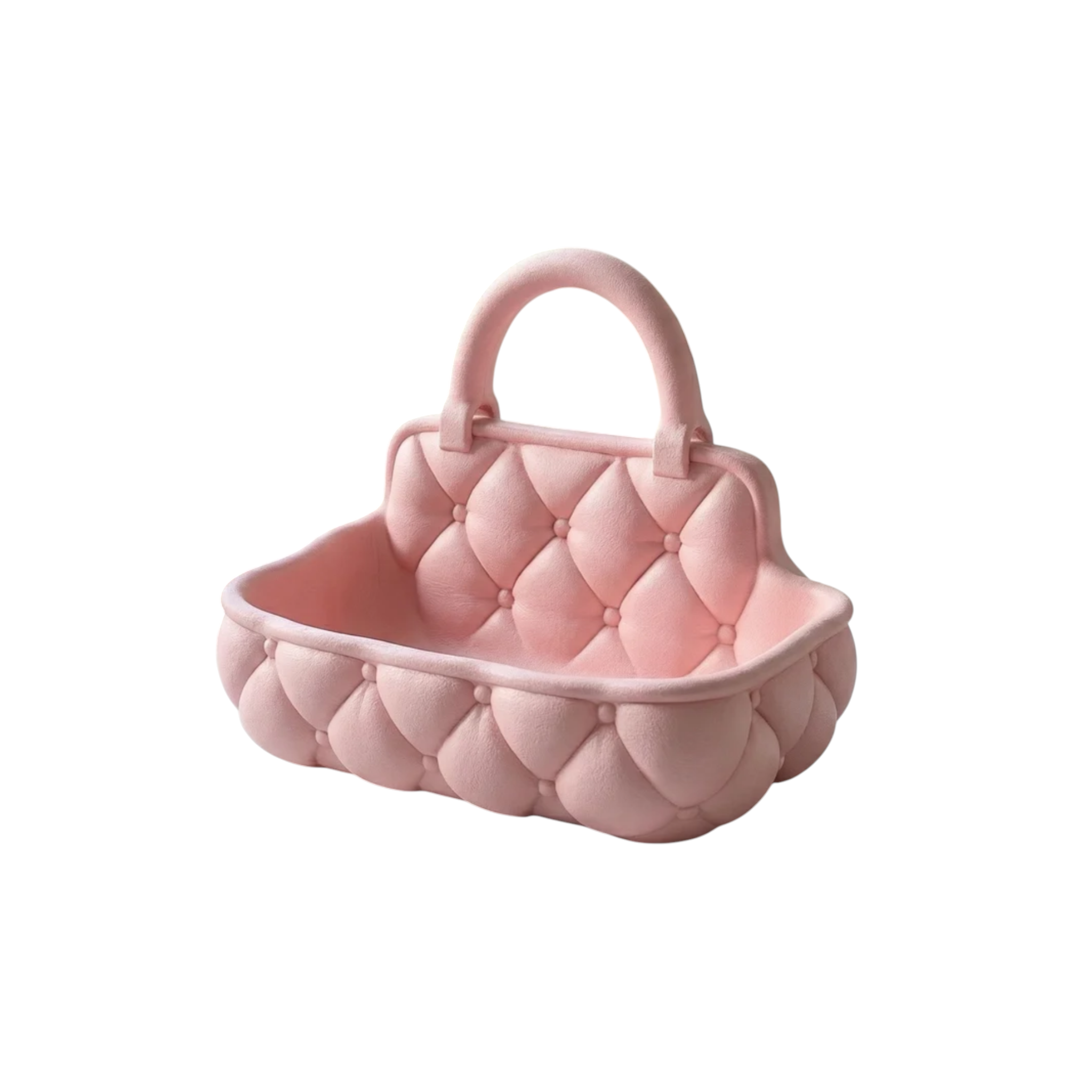 Quilted catchall basket with tufted detailing on vanity countertop, plush makeup and skincare organizer
Soft padded vanity basket with handle holding makeup brushes and skincare bottles
Decorative quilted organizer basket for bathroom or dresser storage
Aesthetic vanity catchall basket used for jewelry, makeup, and daily essentials