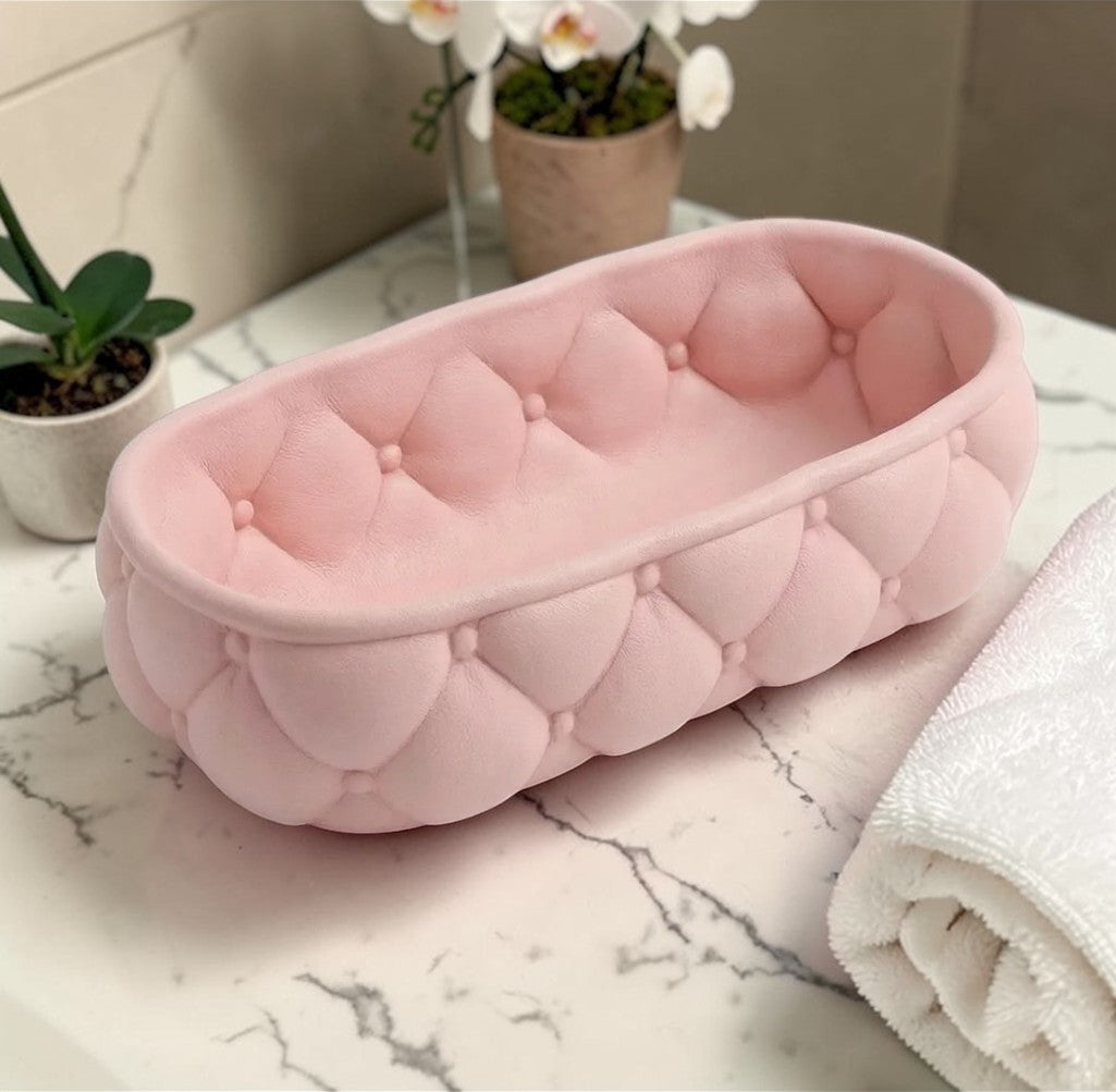 Quilted Catchall Basket | Plush Vanity Organizer | Makeup Storage Basket | Aesthetic Vanity Tray | Jewelry & Skincare Organizer | Cute Vanity Decor