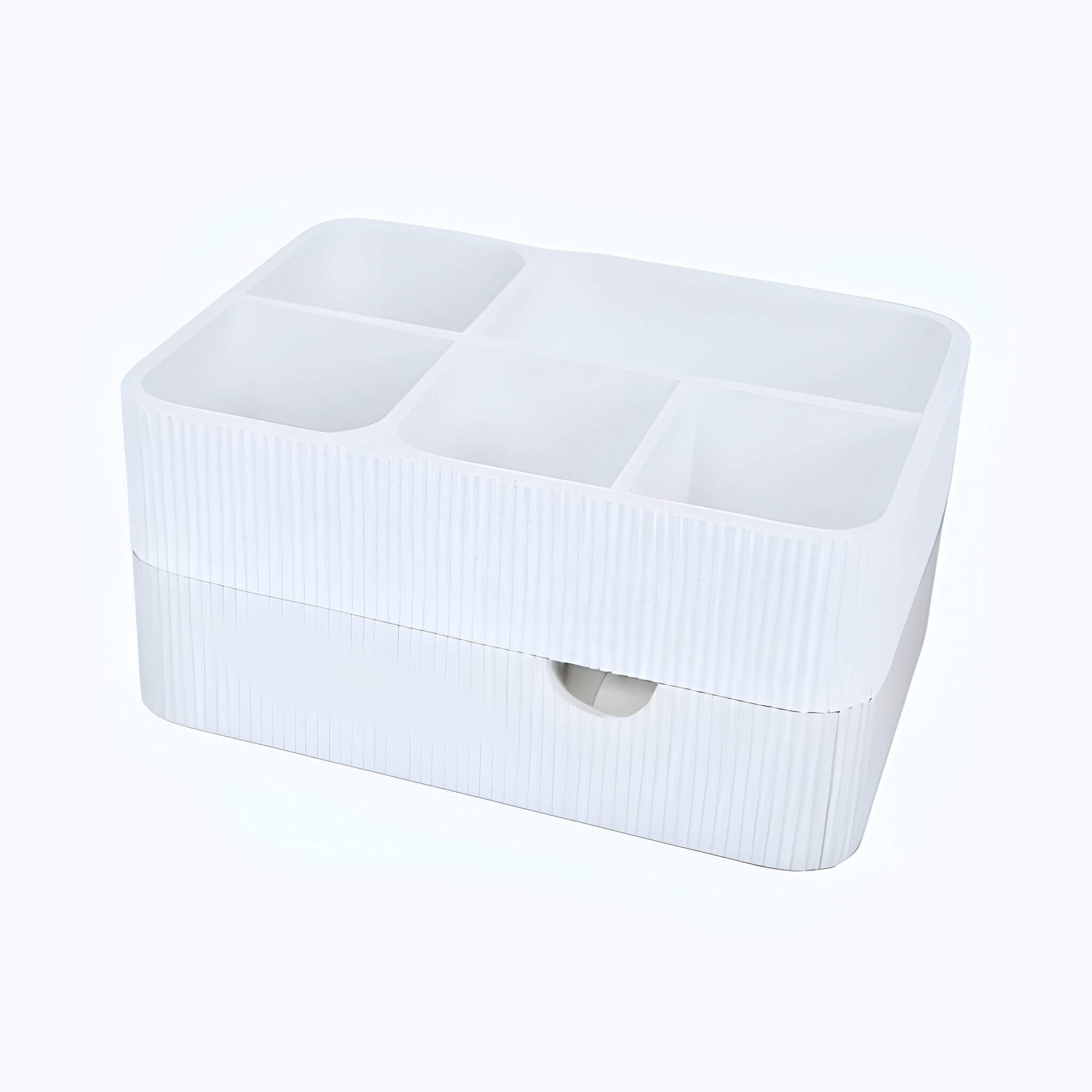 Organize your vanity with this stylish makeup organizer with drawer. Perfect for storing cosmetics, brushes, skincare and beauty accessories.