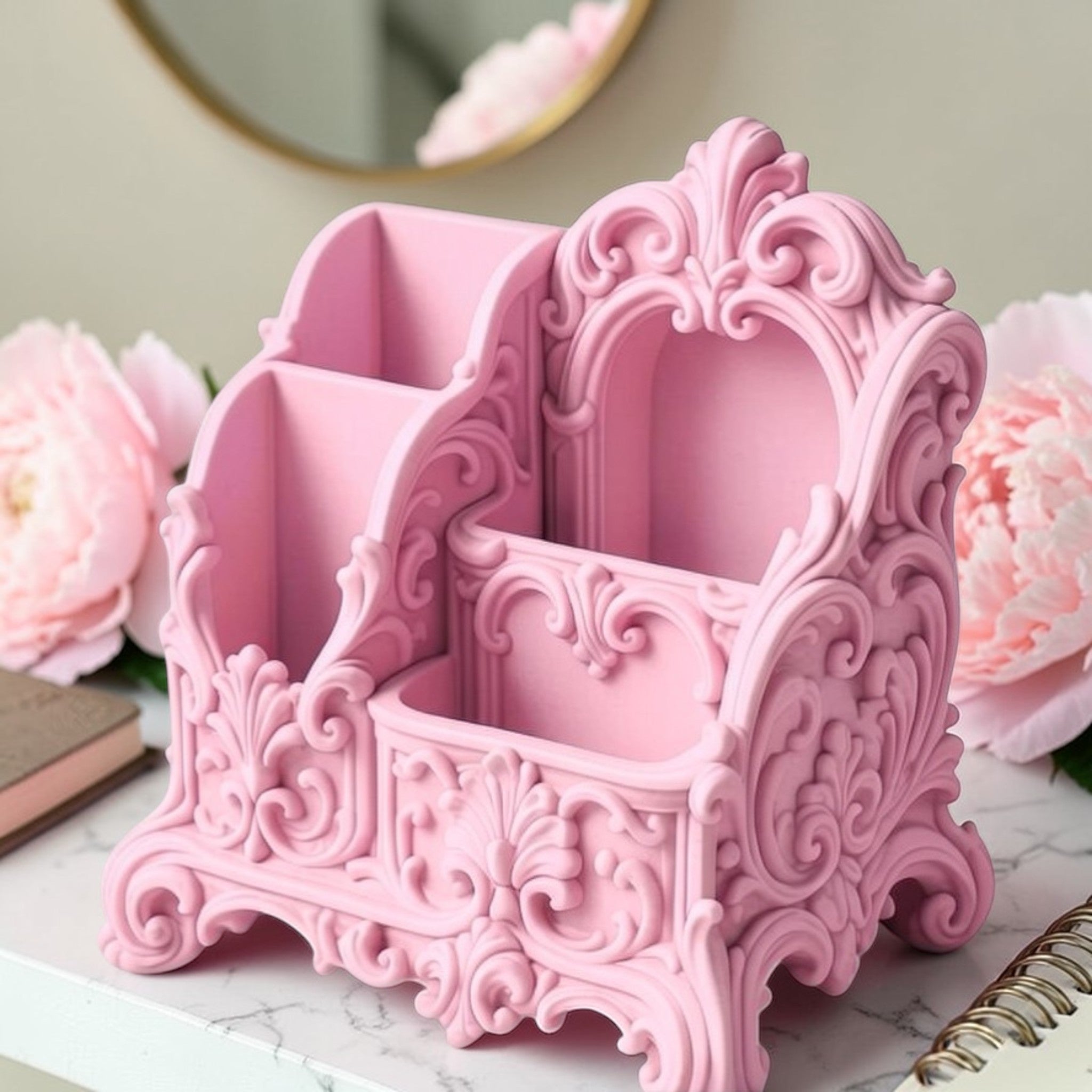 Designed with a soft coquette and rococo-inspired style, this piece is not just storage — it’s a statement. Whether you’re organising your workspace or your makeup brushes, it brings calm, order, and a touch of luxury to your everyday routine.
