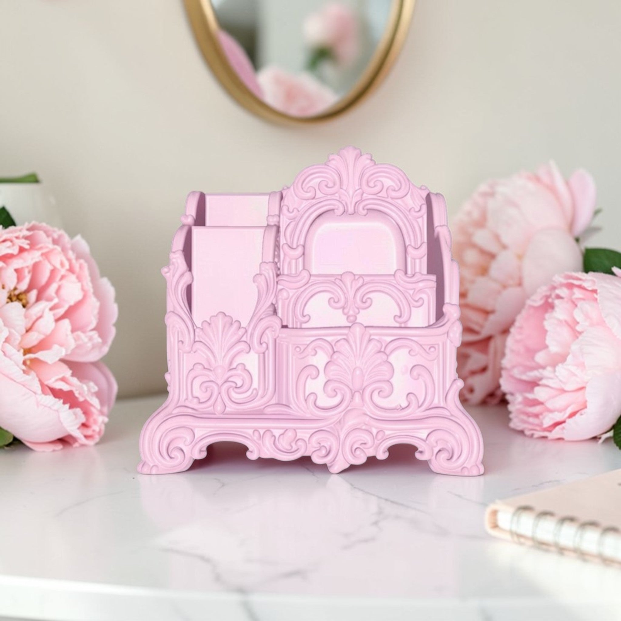 Designed with a soft coquette and rococo-inspired style, this piece is not just storage — it’s a statement. Whether you’re organising your workspace or your makeup brushes, it brings calm, order, and a touch of luxury to your everyday routine.