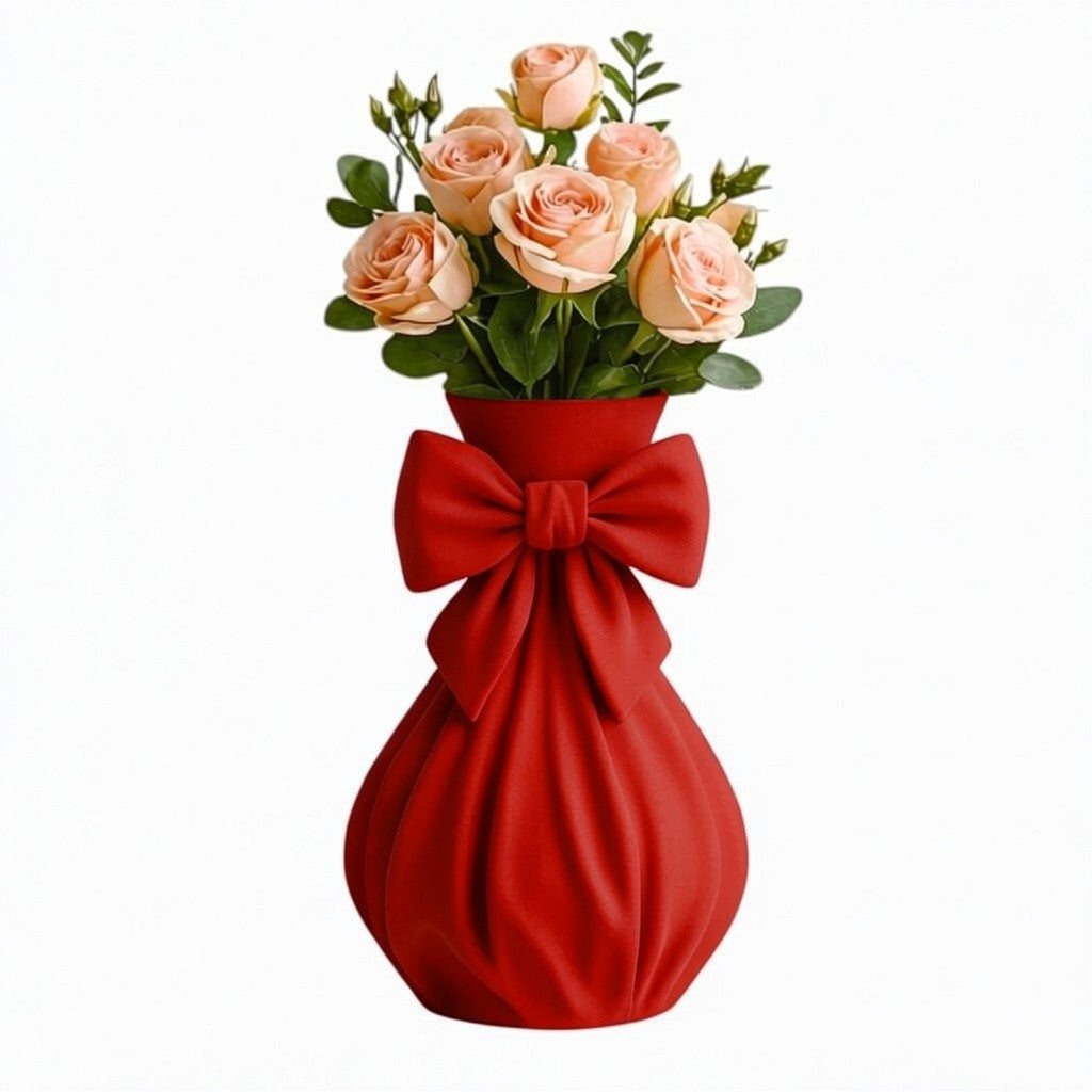 Pink bow vase with flowers on a feminine vanity setup with pink accents
Cute girly pink vase with bow design displayed with roses
Coquette aesthetic pink flower vase for desk or room decor
Feminine home decor pink vase styled on a vanity table
Pink decorative vase with bow detail for flowers and gifts