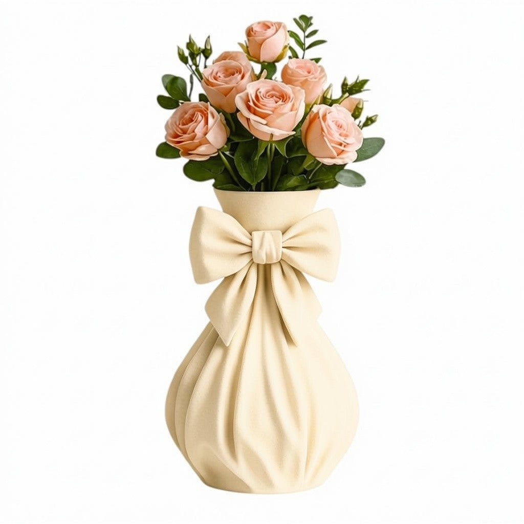 Pink bow vase with flowers on a feminine vanity setup with pink accents
Cute girly pink vase with bow design displayed with roses
Coquette aesthetic pink flower vase for desk or room decor
Feminine home decor pink vase styled on a vanity table
Pink decorative vase with bow detail for flowers and gifts