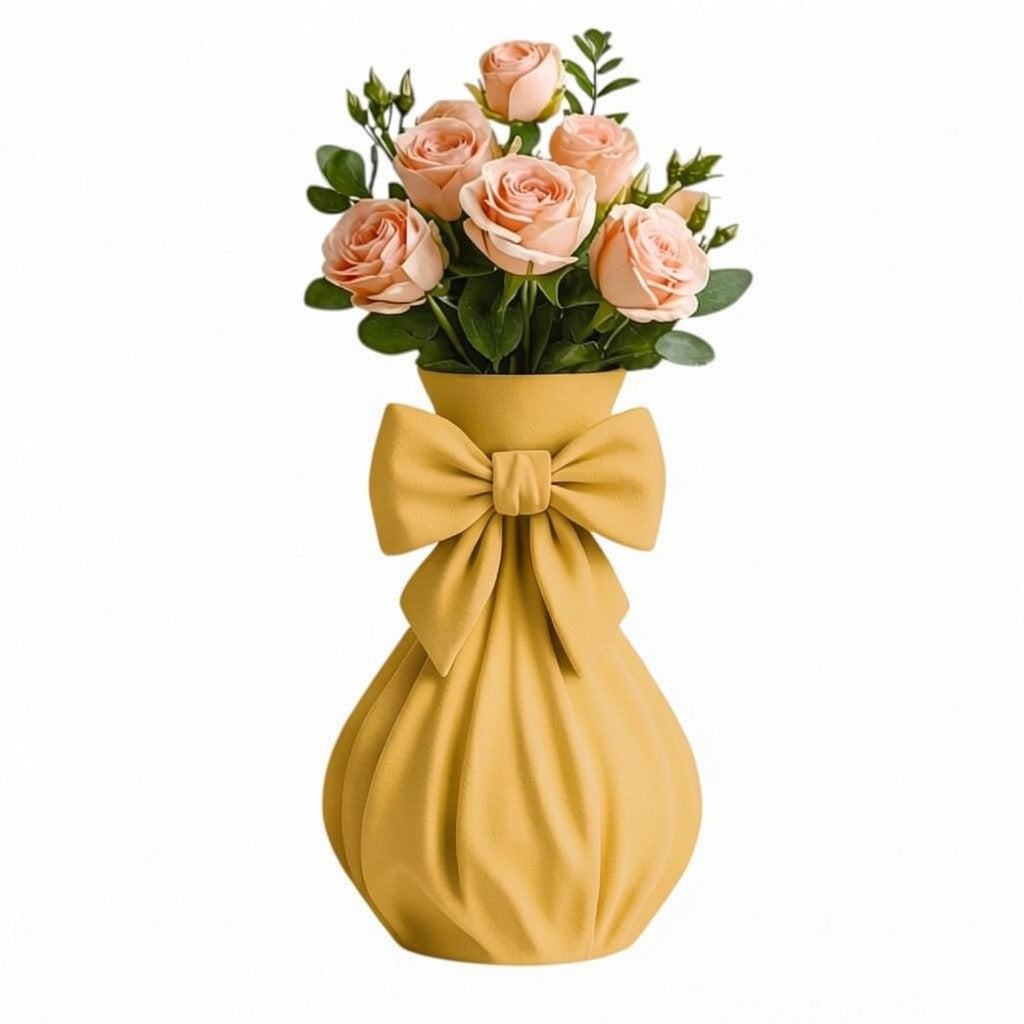 Pink bow vase with flowers on a feminine vanity setup with pink accents
Cute girly pink vase with bow design displayed with roses
Coquette aesthetic pink flower vase for desk or room decor
Feminine home decor pink vase styled on a vanity table
Pink decorative vase with bow detail for flowers and gifts