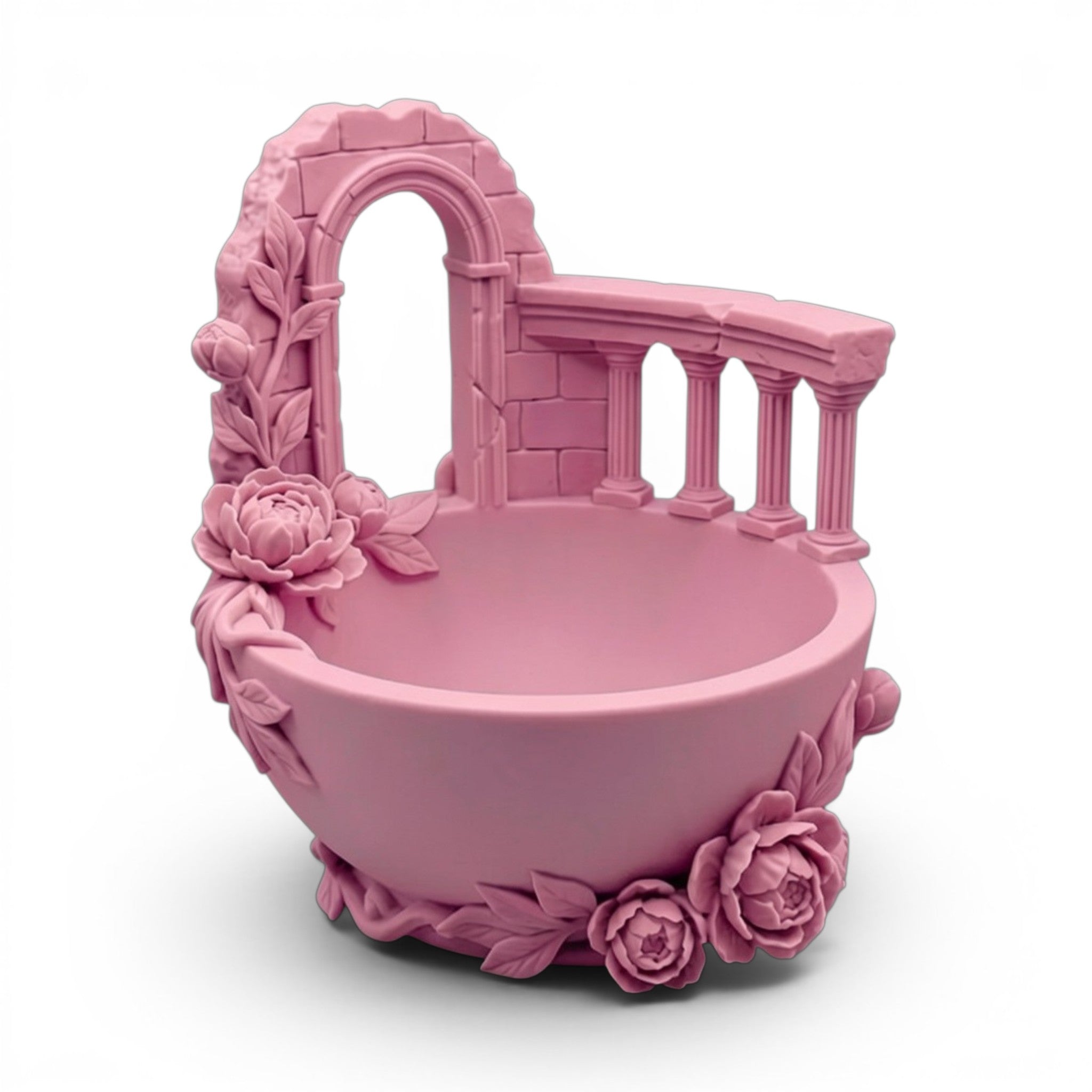Pink Floral Balcony Tray Planter, Romantic Vanity Organizer, Cottagecore Jewelry Bowl, Decorative Desk Tray, Fairy Garden Planter Pot