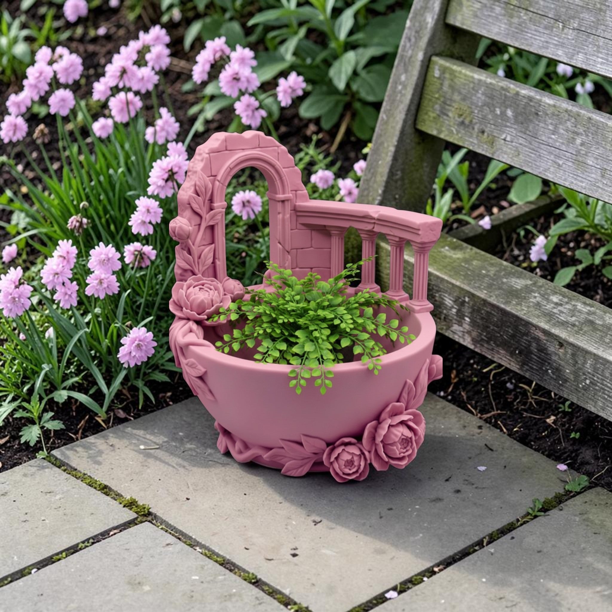 Pink Floral Balcony Tray Planter, Romantic Vanity Organizer, Cottagecore Jewelry Bowl, Decorative Desk Tray, Fairy Garden Planter Pot