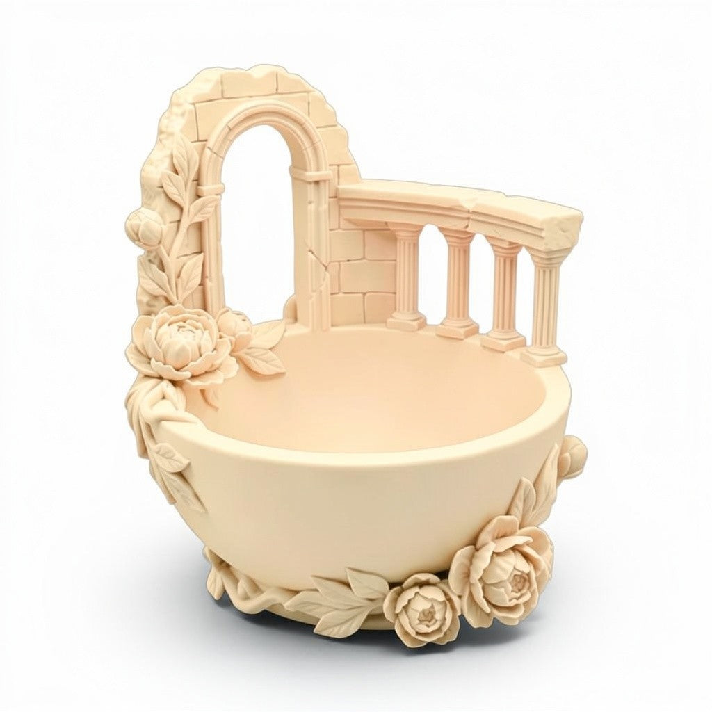 Pink Floral Balcony Tray Planter, Romantic Vanity Organizer, Cottagecore Jewelry Bowl, Decorative Desk Tray, Fairy Garden Planter Pot