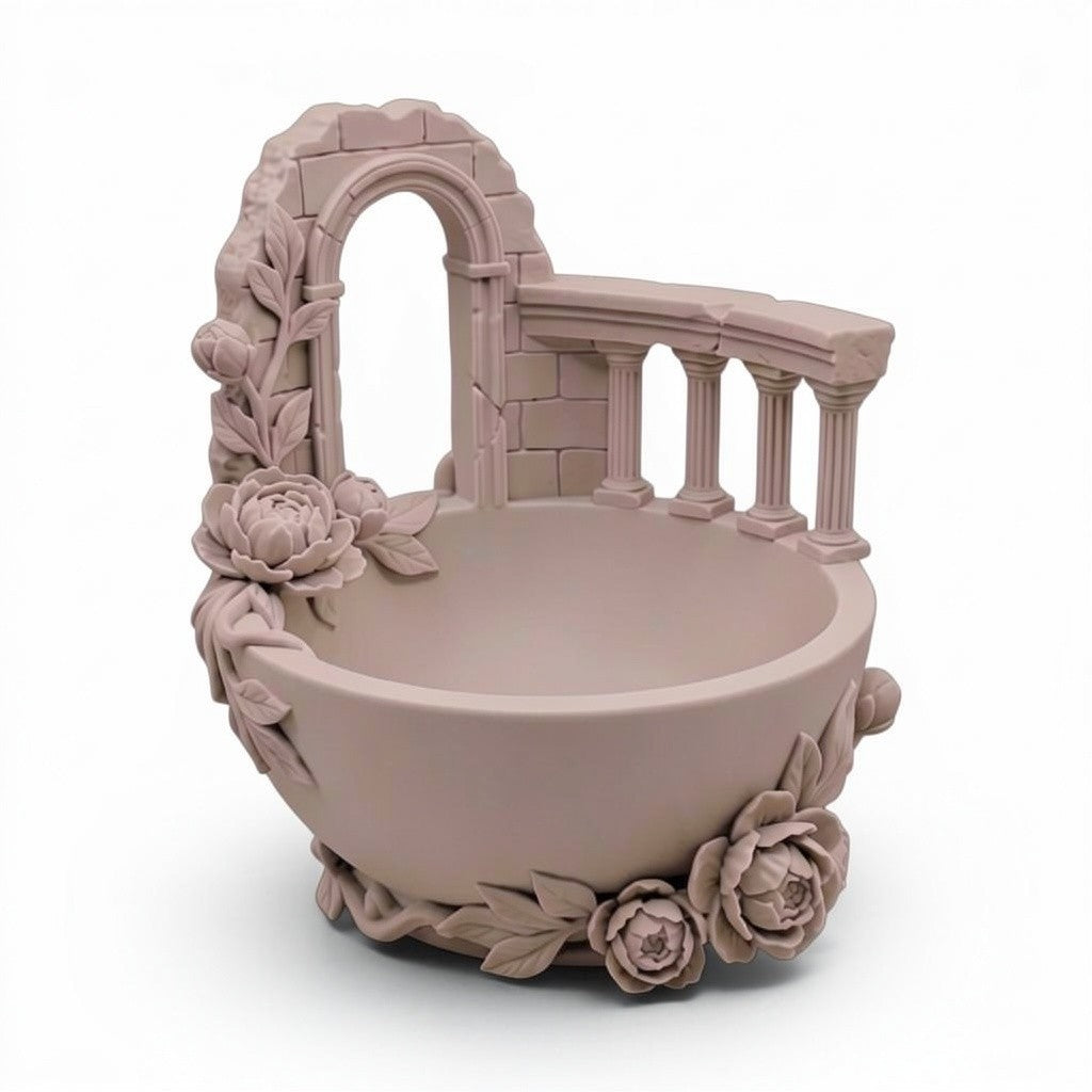 Pink Floral Balcony Tray Planter, Romantic Vanity Organizer, Cottagecore Jewelry Bowl, Decorative Desk Tray, Fairy Garden Planter Pot