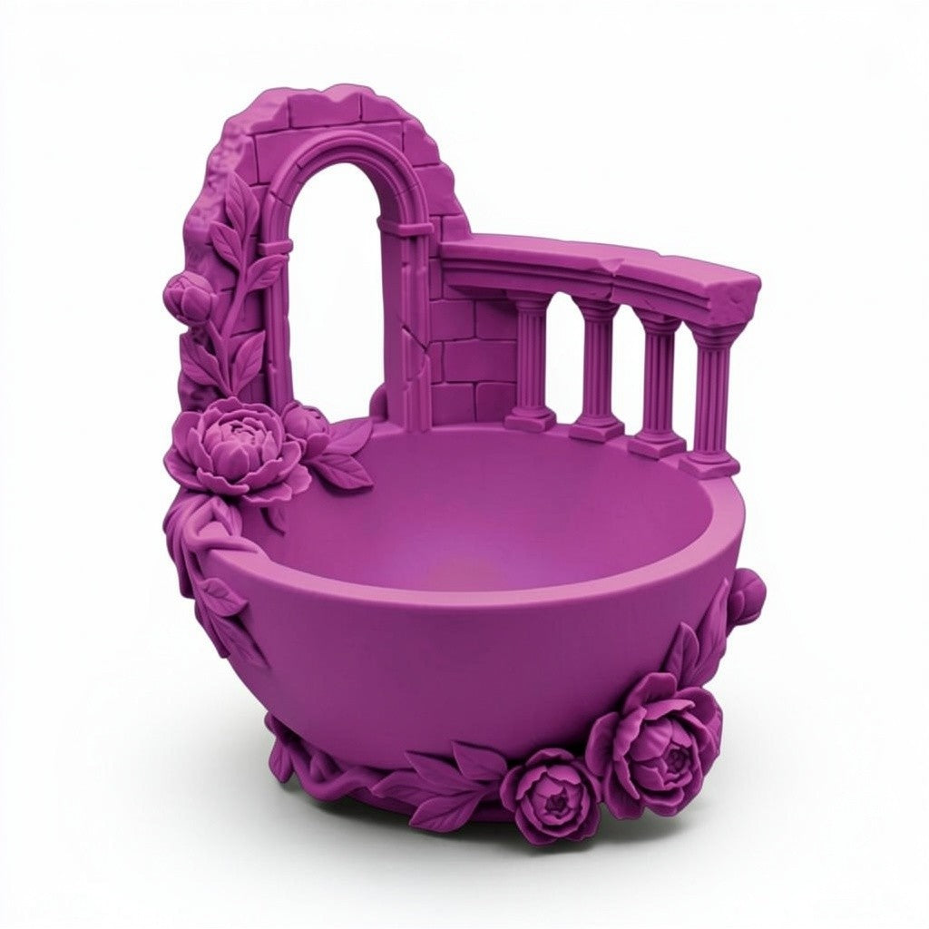 Pink Floral Balcony Tray Planter, Romantic Vanity Organizer, Cottagecore Jewelry Bowl, Decorative Desk Tray, Fairy Garden Planter Pot
