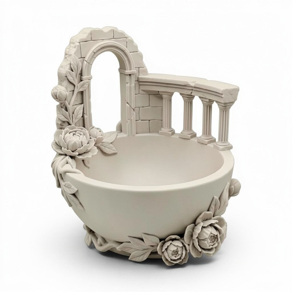 Pink Floral Balcony Tray Planter, Romantic Vanity Organizer, Cottagecore Jewelry Bowl, Decorative Desk Tray, Fairy Garden Planter Pot
