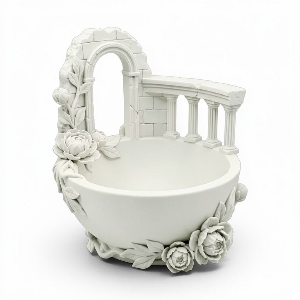 Pink Floral Balcony Tray Planter, Romantic Vanity Organizer, Cottagecore Jewelry Bowl, Decorative Desk Tray, Fairy Garden Planter Pot