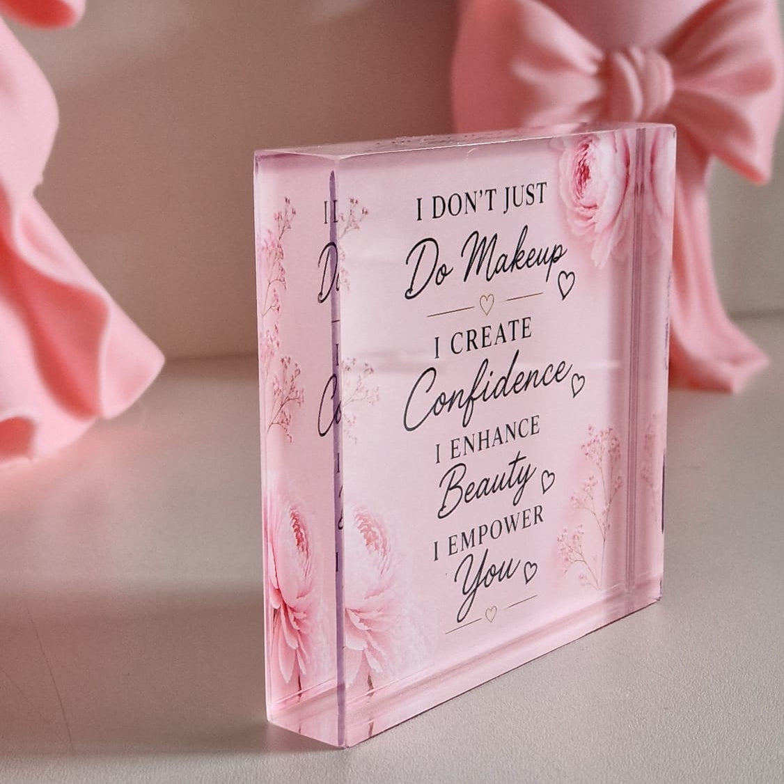 Makeup Lover Gift Acrylic Block, Beauty Room Decor Sign, Makeup Artist Desk Decor, Vanity Motivation Plaque, Pink Makeup Room Acrylic Sign