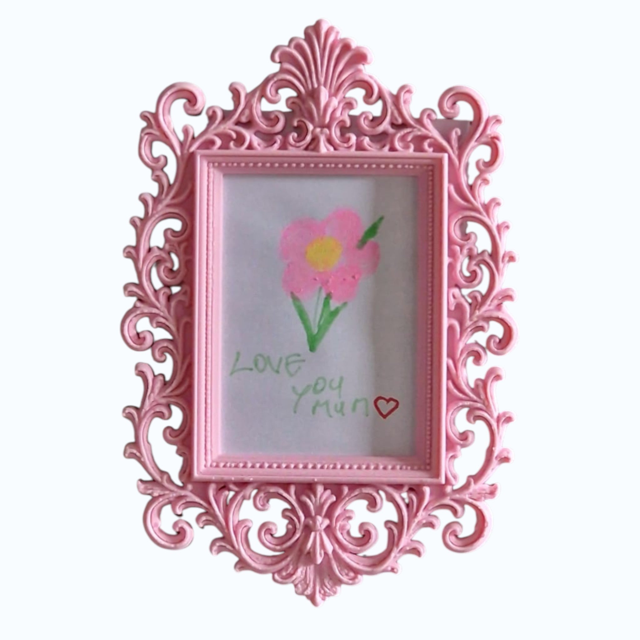 Display your child’s drawings or favourite photos with this pink ornate magnetic fridge frame – a decorative refrigerator photo magnet frame perfect for kids artwork and family memories.