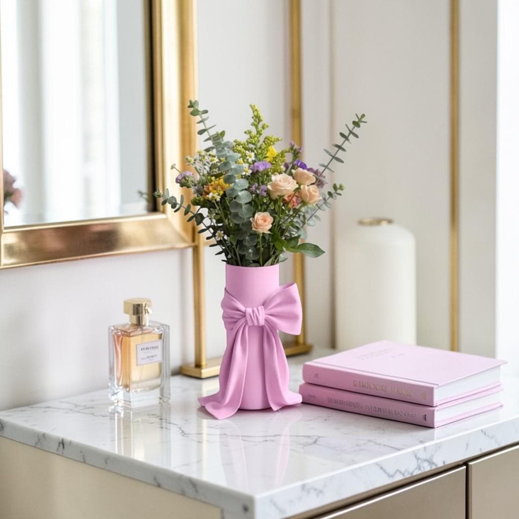 pink vase, bow vase, cute vase, feminine vase, coquette decor, girly home decor, pink room decor, decorative vase, gift for her, gift for women, flower vase, shelf decor, vanity decor