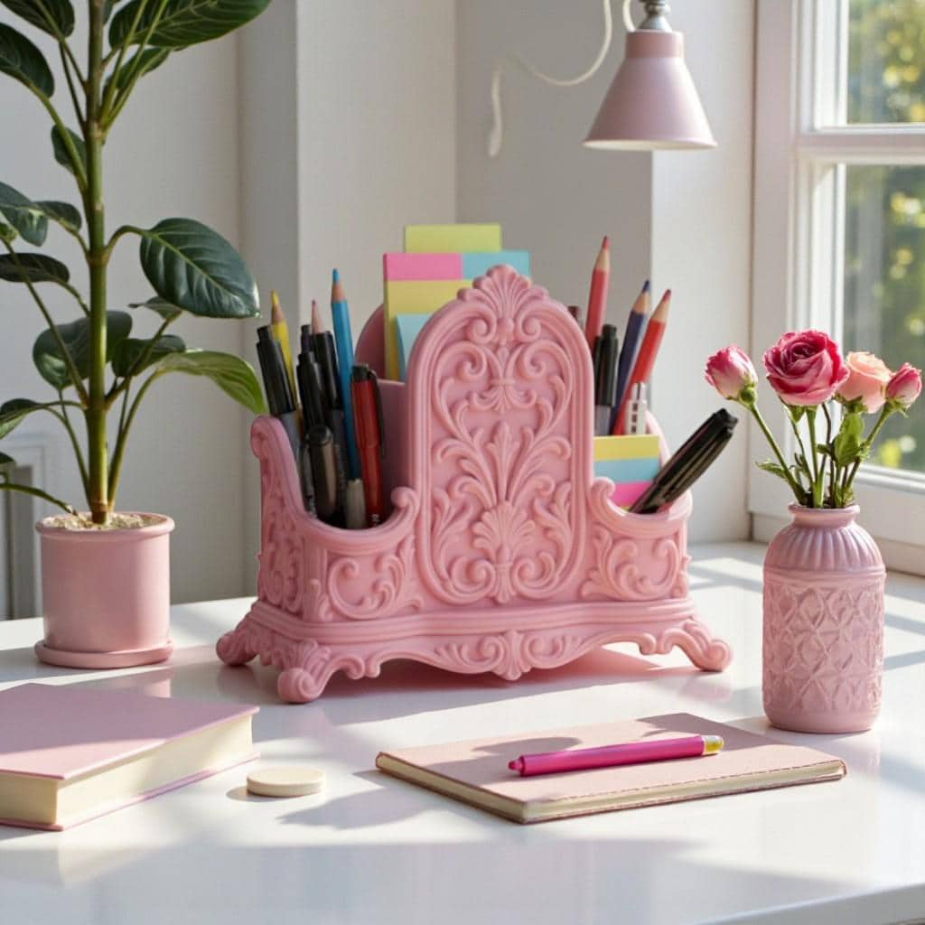 Pink Desk Organizer for Pens & Brushes, Makeup Brush Organiser, Cute Vanity Storage, Girly Office Desk Decor, Coquette Desktop Organizer