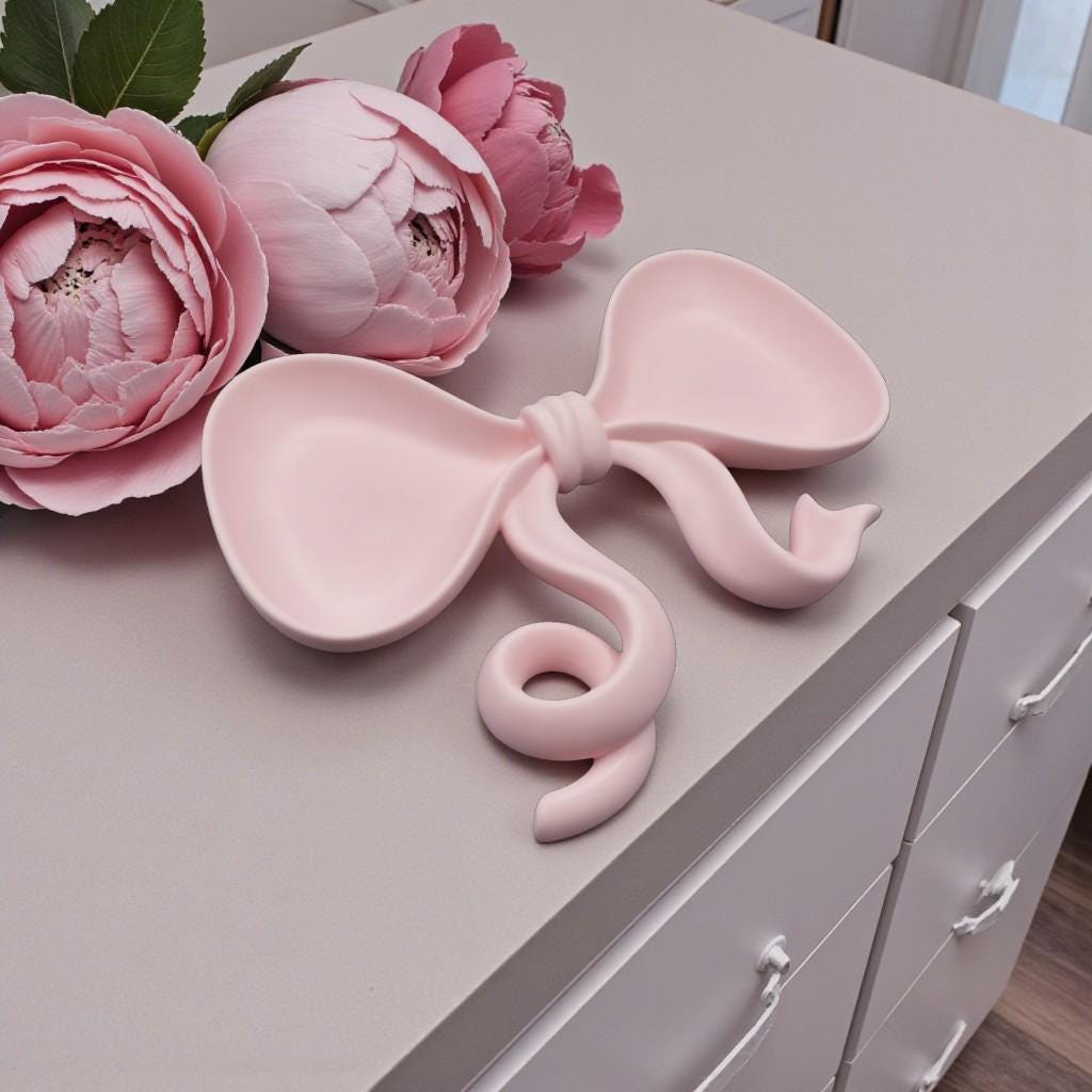 Organise your favourite accessories with this pink bow jewelry tray, a cute coquette trinket dish perfect for rings, earrings, and small jewellery.