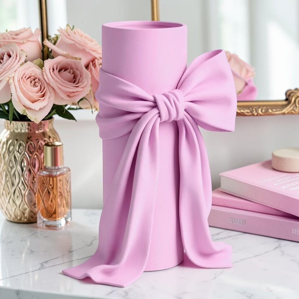 pink vase, bow vase, cute vase, feminine vase, coquette decor, girly home decor, pink room decor, decorative vase, gift for her, gift for women, flower vase, shelf decor, vanity decor