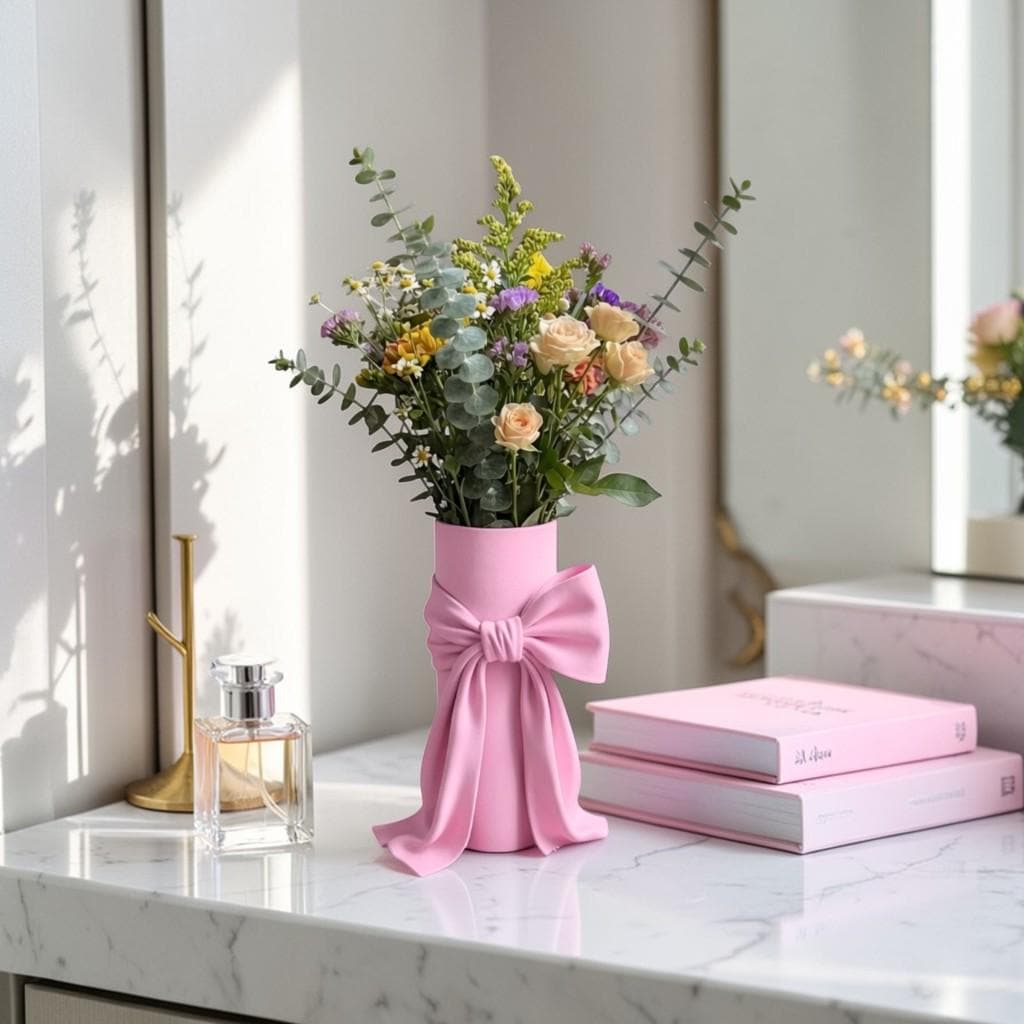 pink vase, bow vase, cute vase, feminine vase, coquette decor, girly home decor, pink room decor, decorative vase, gift for her, gift for women, flower vase, shelf decor, vanity decor