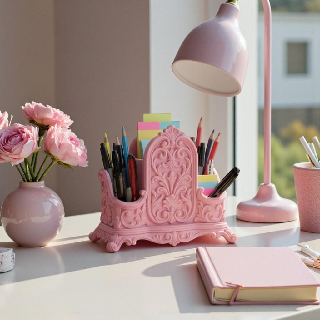 Pink Desk Organizer for Pens & Brushes, Makeup Brush Organiser, Cute Vanity Storage, Girly Office Desk Decor, Coquette Desktop Organizer