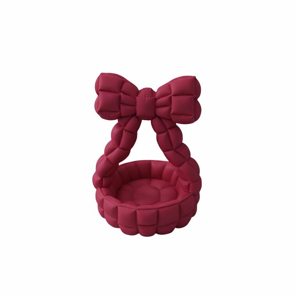 Quilted bow catchall basket used as jewelry dish on vanity, cute aesthetic decor
Pink bow jewelry holder with padded handle, decorative trinket dish for nightstand
Bow shaped quilted basket for rings and earrings, feminine desk and vanity organizer
Aesthetic bow catchall basket with quilted texture, stylish storage for small essentials