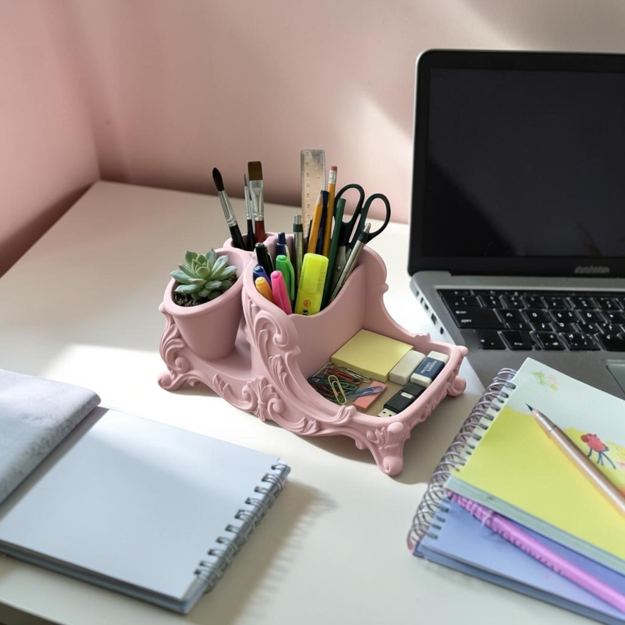Pink Rococo Desk Organizer, Cute Vanity Organizer, Girly Desk Storage, Baroque Pen Holder, Feminine Office Decor, Aesthetic Desk Accessories Gift
