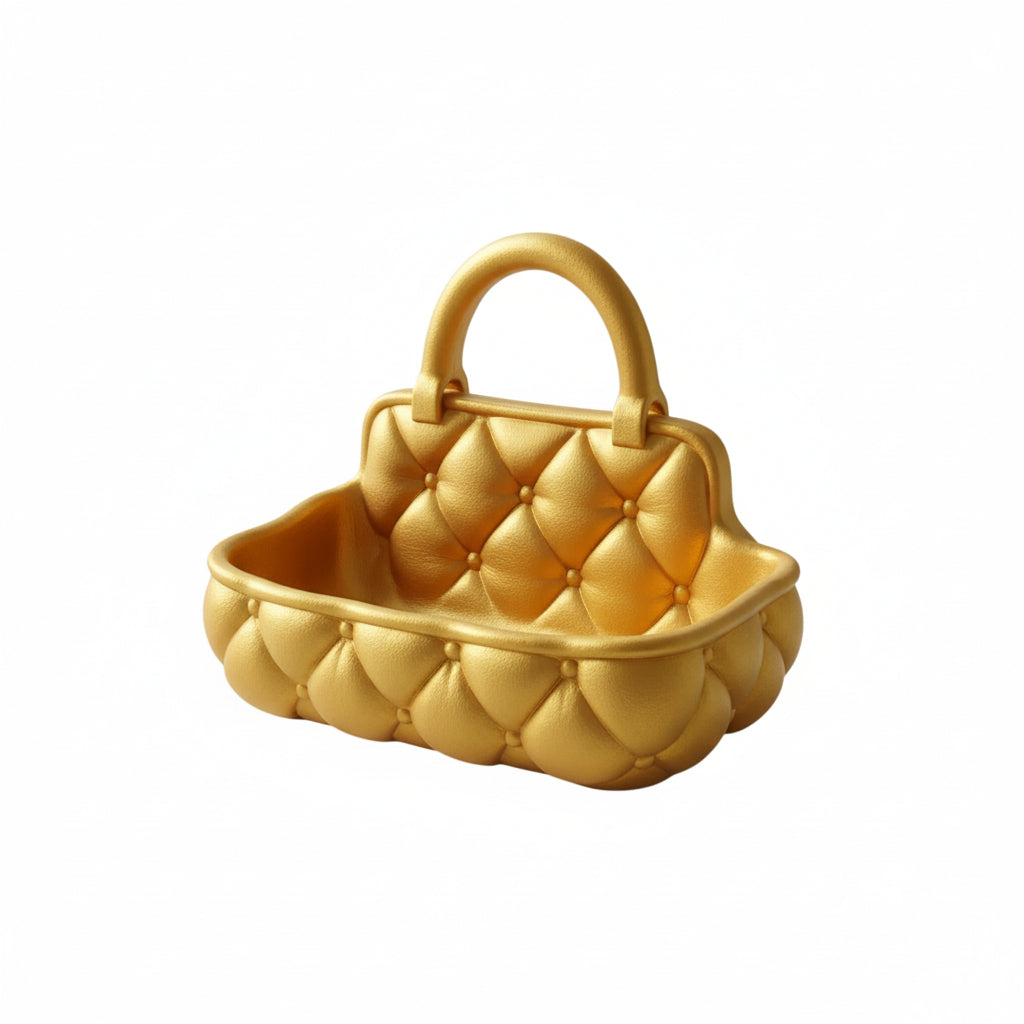 Quilted catchall basket with tufted detailing on vanity countertop, plush makeup and skincare organizer
Soft padded vanity basket with handle holding makeup brushes and skincare bottles
Decorative quilted organizer basket for bathroom or dresser storage
Aesthetic vanity catchall basket used for jewelry, makeup, and daily essentials