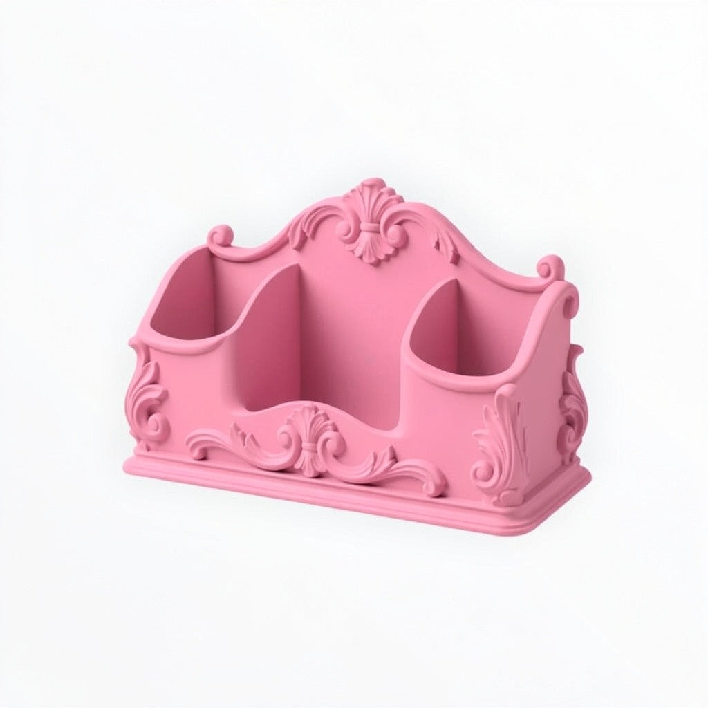 Pink Rococo Desk Organizer, Baroque Office Storage Caddy, Ornate Pen Holder, Vintage Desk Organizer, Feminine Vanity Organizer, Cute Office Decor Gift