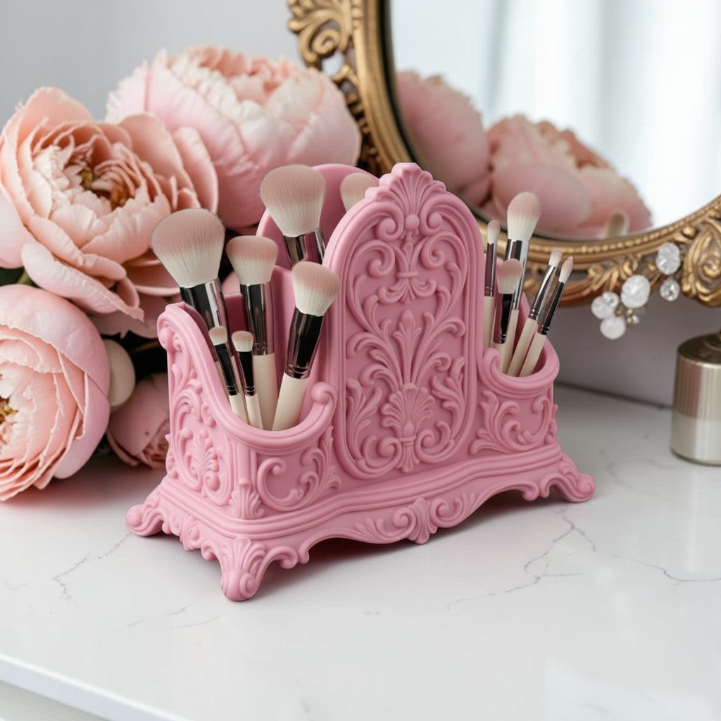 Pink Desk Organizer for Pens & Brushes, Makeup Brush Organiser, Cute Vanity Storage, Girly Office Desk Decor, Coquette Desktop Organizer