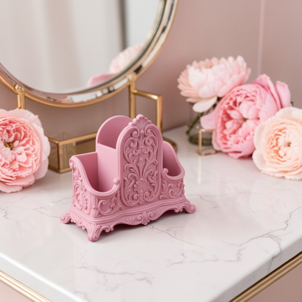Pink Desk Organizer for Pens & Brushes, Makeup Brush Organiser, Cute Vanity Storage, Girly Office Desk Decor, Coquette Desktop Organizer