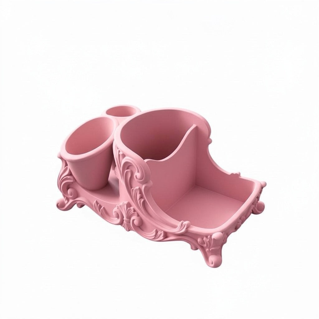 Pink Rococo Desk Organizer, Cute Vanity Organizer, Girly Desk Storage, Baroque Pen Holder, Feminine Office Decor, Aesthetic Desk Accessories Gift