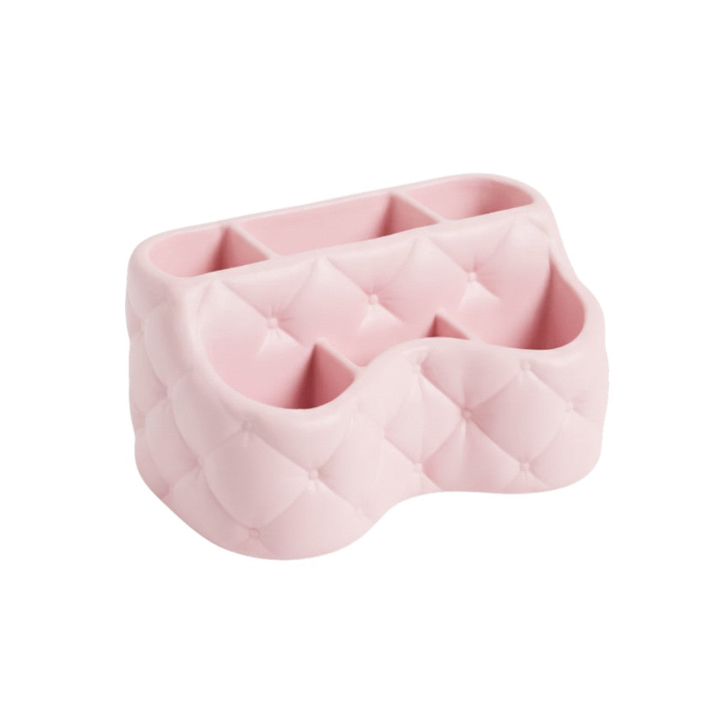 Organise your beauty space with this pink quilted vanity organizer tray, perfect for storing makeup, cosmetics, and everyday essentials.