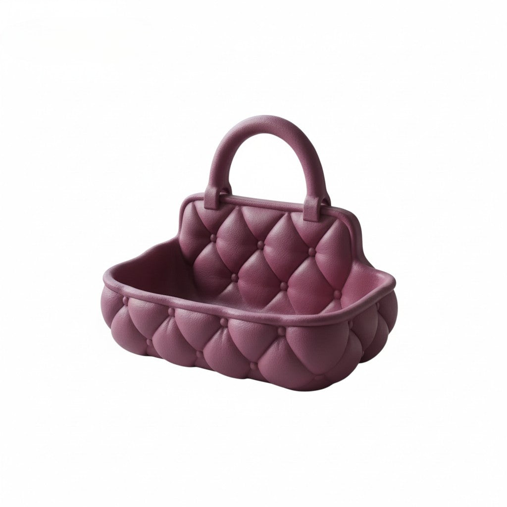 Quilted catchall basket with tufted detailing on vanity countertop, plush makeup and skincare organizer
Soft padded vanity basket with handle holding makeup brushes and skincare bottles
Decorative quilted organizer basket for bathroom or dresser storage
Aesthetic vanity catchall basket used for jewelry, makeup, and daily essentials
