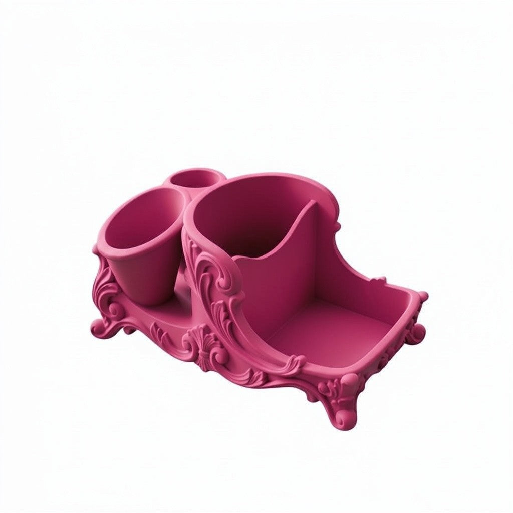 Pink Rococo Desk Organizer, Cute Vanity Organizer, Girly Desk Storage, Baroque Pen Holder, Feminine Office Decor, Aesthetic Desk Accessories Gift