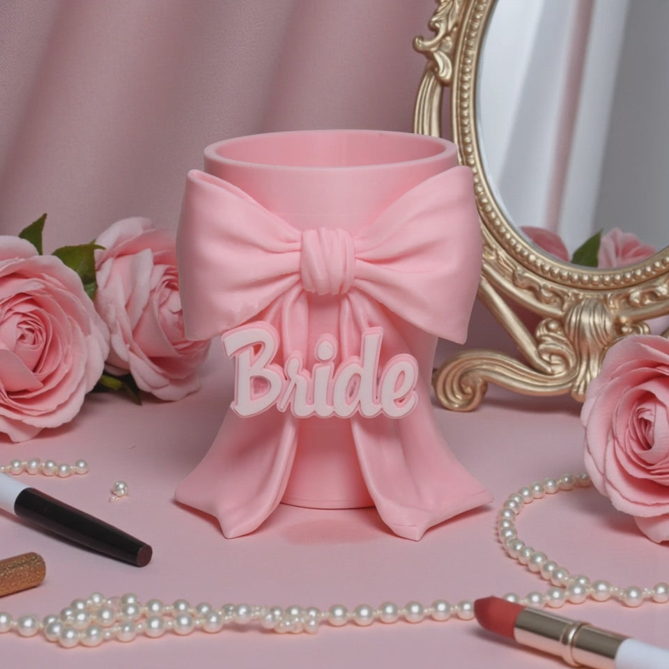 Personalised Pink Bow Makeup Brush Holder – Cute Vanity Organizer, Coquette Makeup Brush Cup, Girly Desk Organizer, Beauty Storage Gift for Her